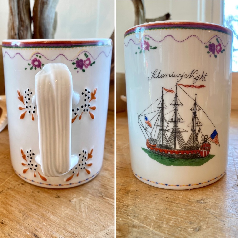 Amazing VERY RARE Vintage Oversized French Limoges Nautical Ship Mug